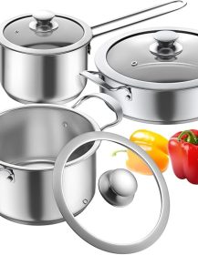 Aufranc Stainless Steel pots and pans set, 6 Piece Nonstick Kitchen Induction Cookware Set,Works with Induction/Electric and Gas Cooktops, Nonstick, Dishwasher