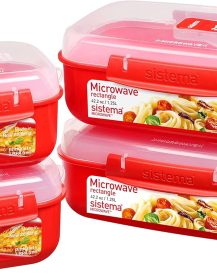 Sistema Microwave Food Storage Containers with Steam Release Vent, Dishwasher Safe Red