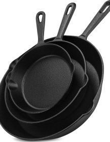 Utopia Kitchen Cast iron Skillets 3 Piece Set, Chefs Pan, Pre Seasoned Cast iron Skillets, 6, 8 & 10 Inches, Easy Use in the Oven, Stove, Grill, or Campfire, Black
